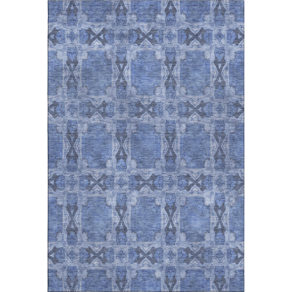 649478 8 x 10 ft. Denim Blue & Ivory Floral Medallion Washable Machine Made Rectangle Area Rug with UV Protection