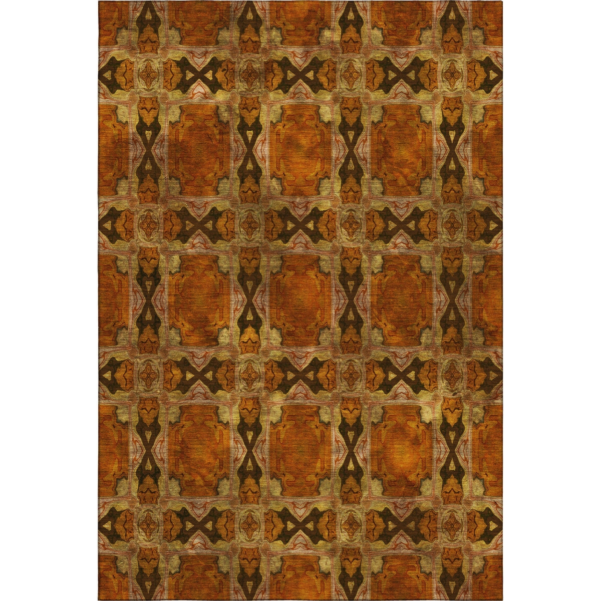 649509 9 x 12 ft. Rust Copper & Gold Floral Medallion Washable Machine Made Rectangle Area Rug with UV Protection