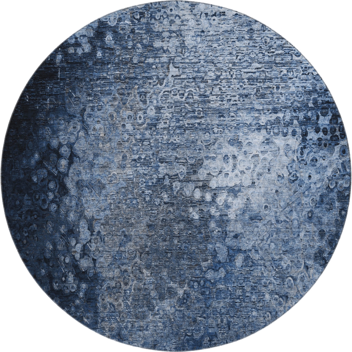 649531 8 ft. Blue & Ivory Abstract Transitional Washable Round Area Rug with UV Protection