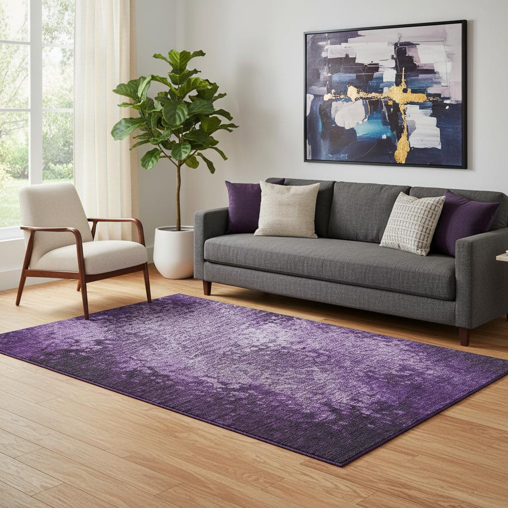 649542 5 x 8 ft. Purple & Ivory Abstract Transitional Washable Machine Made Rectangle Area Rug with UV Protection