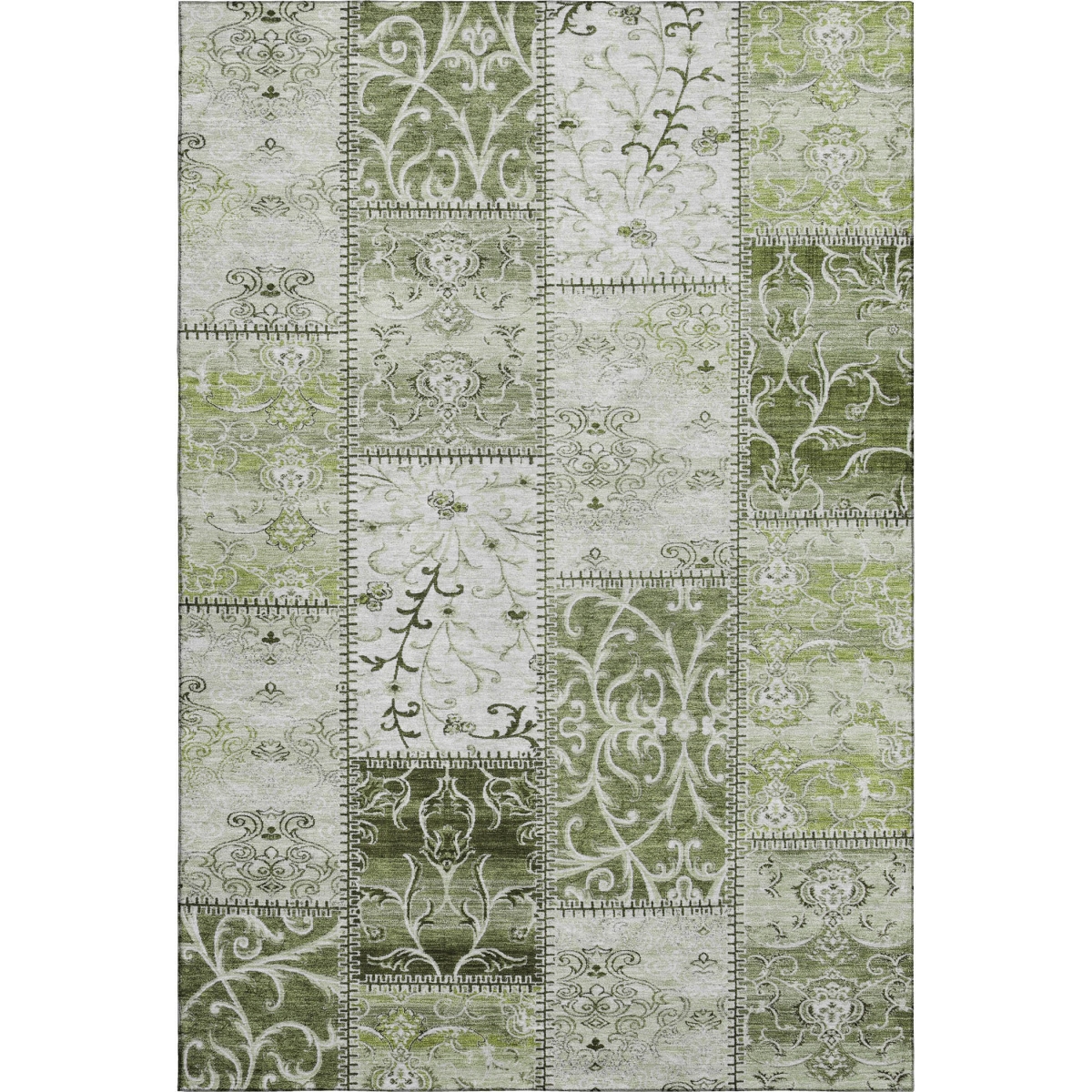 649571 3 x 5 ft. Green & Ivory Patchwork Washable Machine Made Rectangle Area Rug with UV Protection
