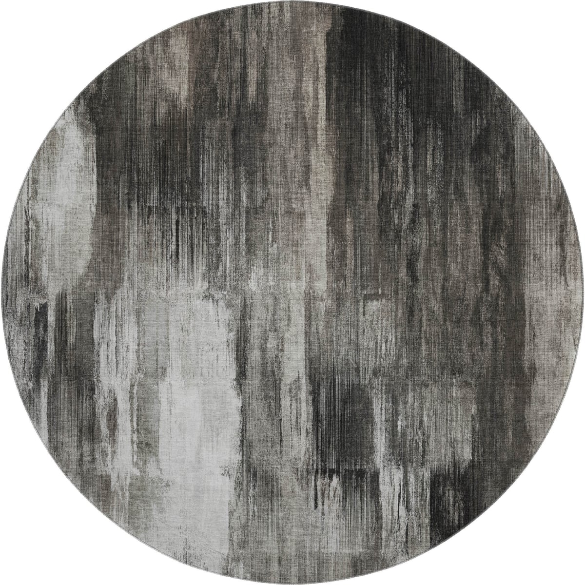 649603 8 ft. Gray & Ivory Abstract Transitional Washable Round Area Rug with UV Protection
