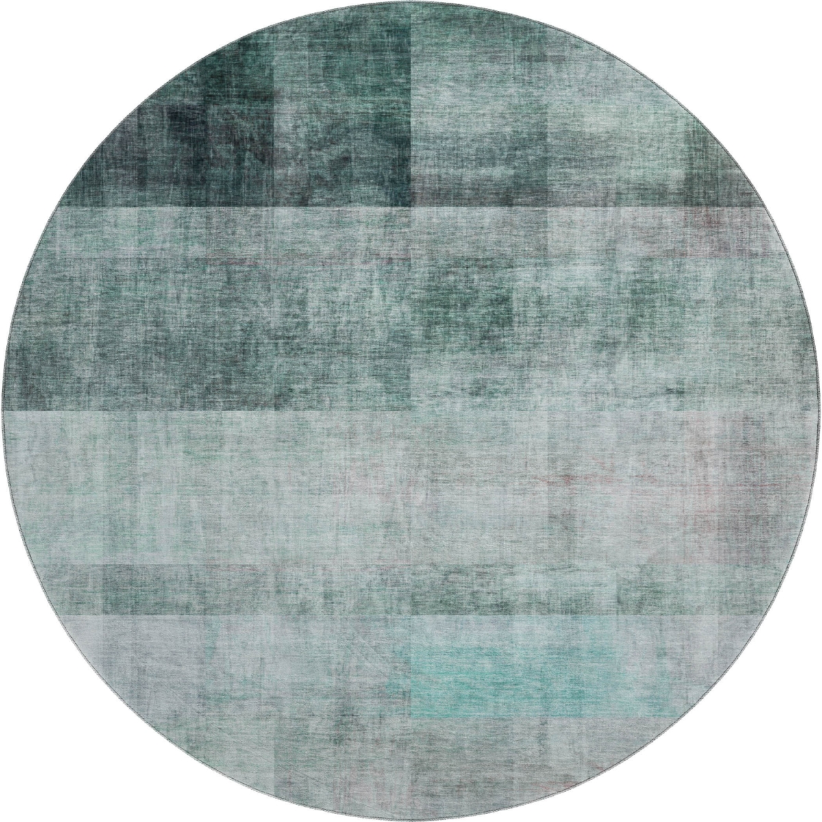 649657 8 ft. Teal & Ivory Abstract Transitional Washable Round Area Rug with UV Protection