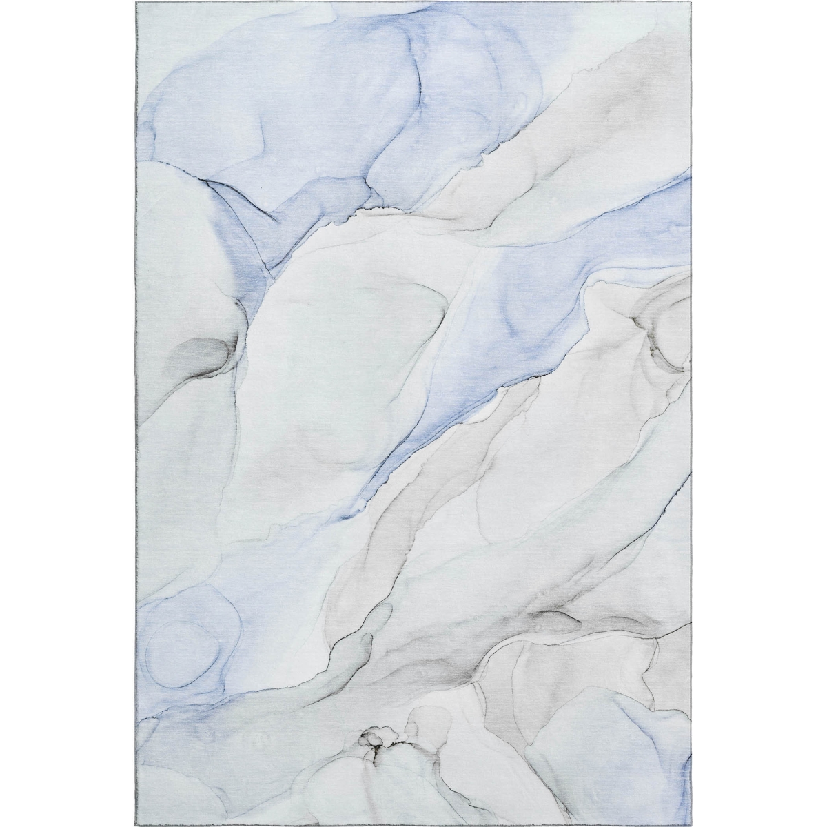 647129 3 x 5 ft. Blue & Ivory Abstract Transitional Washable Machine Made Rectangle Area Rug with UV Protection