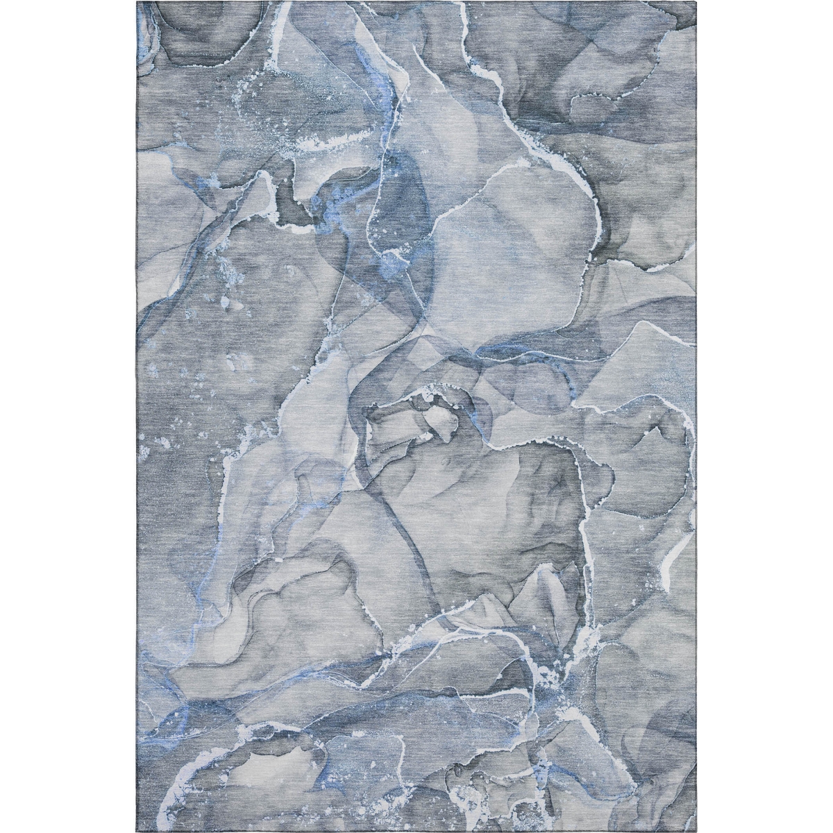 647255 3 x 5 ft. Blue & Ivory Abstract Transitional Washable Machine Made Rectangle Area Rug with UV Protection
