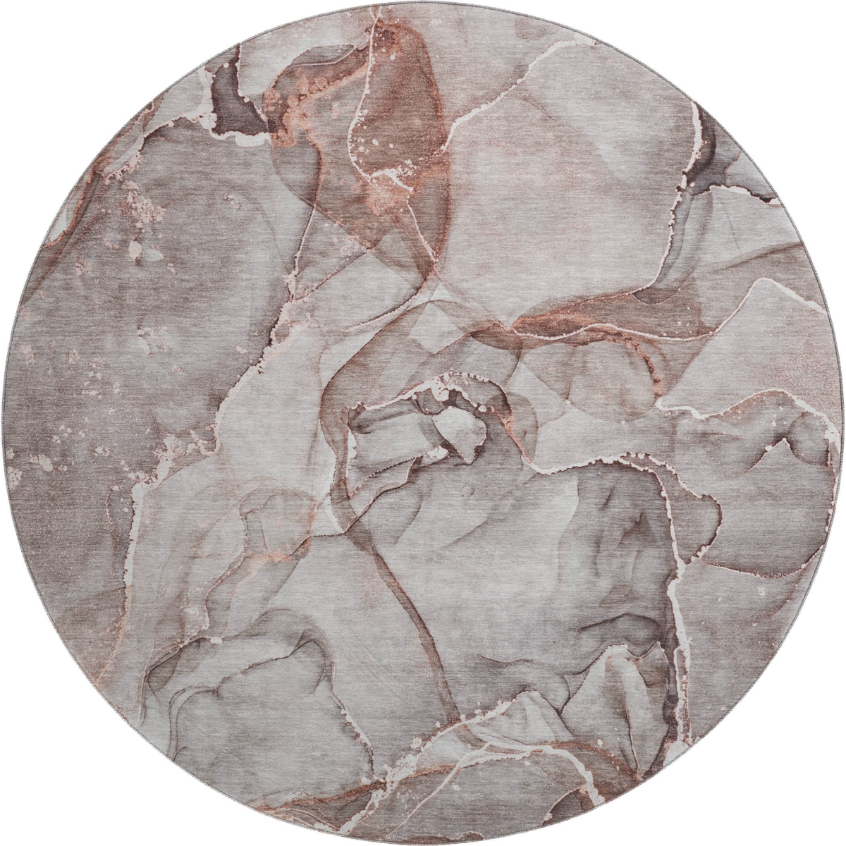 647263 8 ft. Gray & Ivory Abstract Transitional Washable Round Area Rug with UV Protection