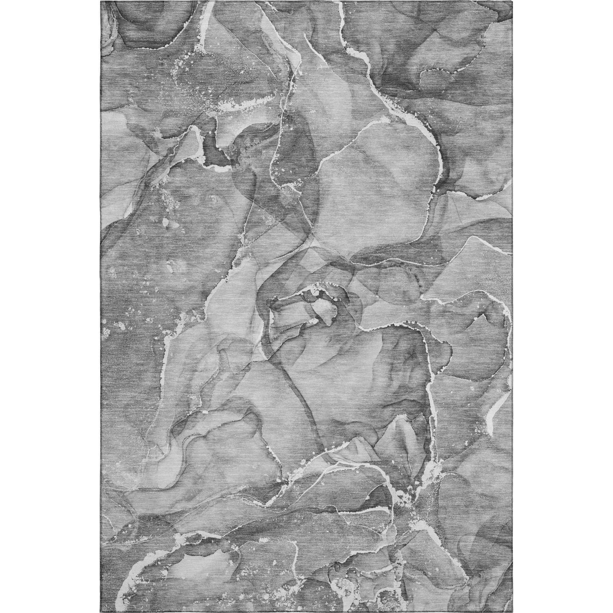 647273 3 x 5 ft. Pewter & Ivory Abstract Washable Machine Made Rectangle Area Rug with UV Protection