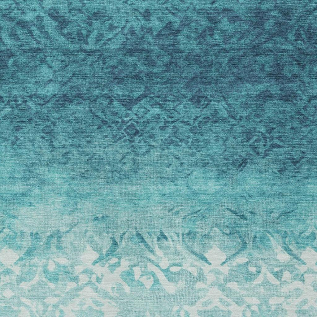 627266 3 x 5 ft. Teal, Blue & Ivory Damask Washable Transitional Indoor & Outdoor Rectangle Area Rug