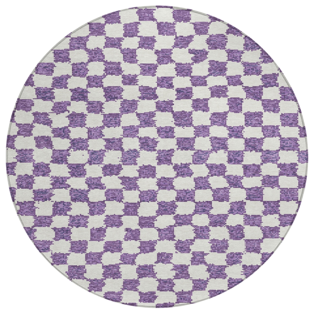 627232 8 ft. Purple & Ivory Geometric Washable Transitional Indoor & Outdoor Round Area Rug