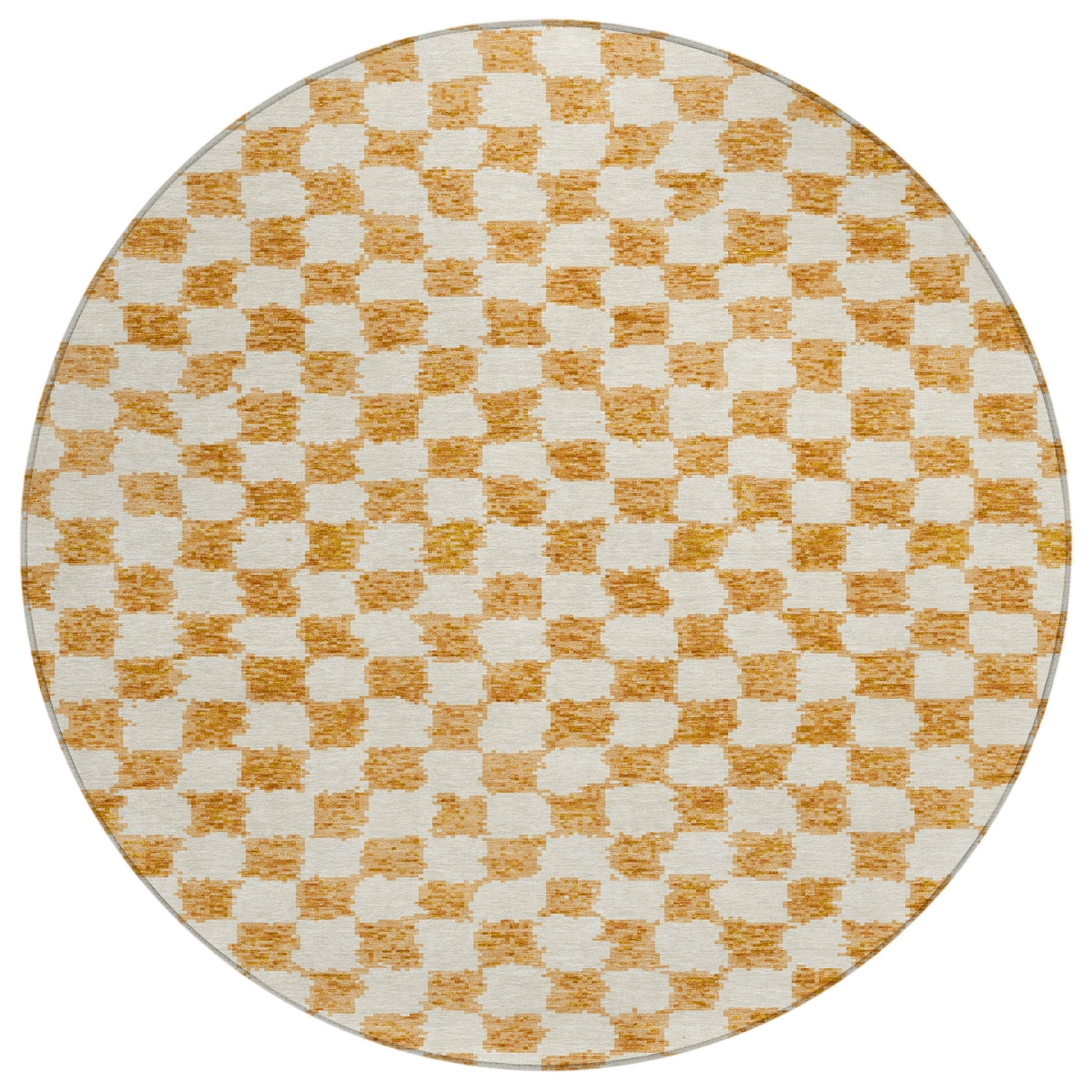627220 8 ft. Orange & Ivory Geometric Washable Transitional Indoor & Outdoor Round Area Rug
