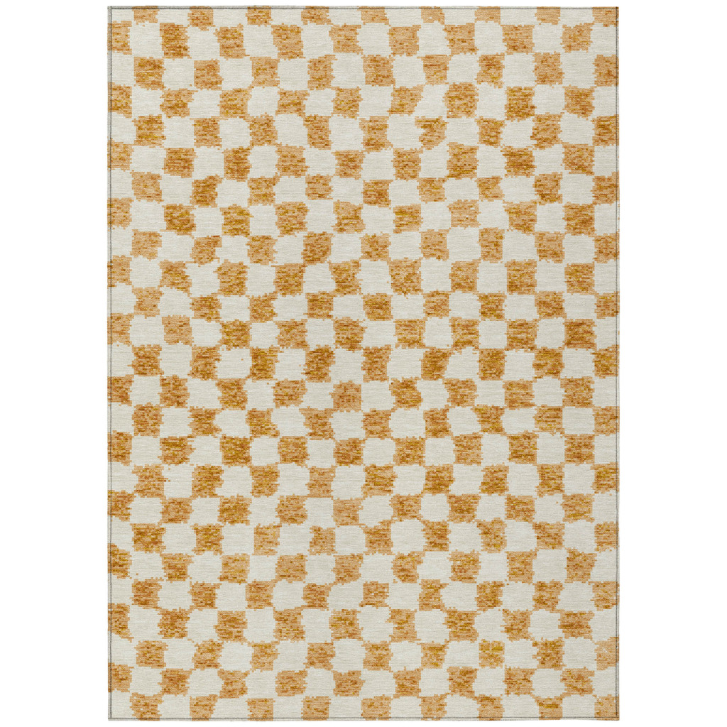 627218 3 x 5 ft. Orange & Ivory Geometric Washable Transitional Indoor & Outdoor Rectangle Area Rug