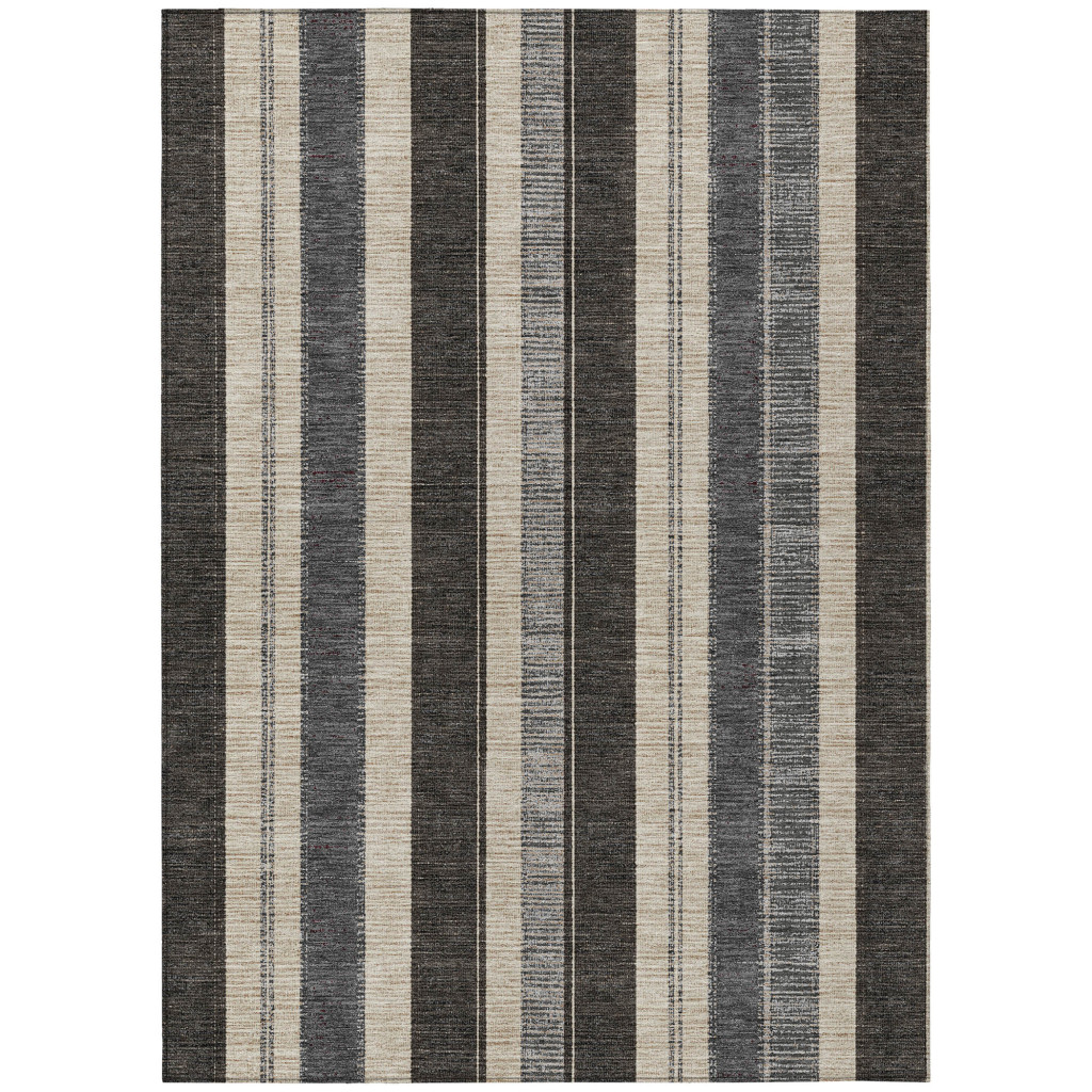 627084 9 x 12 ft. Black & Ivory Striped Washable Transitional Indoor & Outdoor Rectangle Area Rug