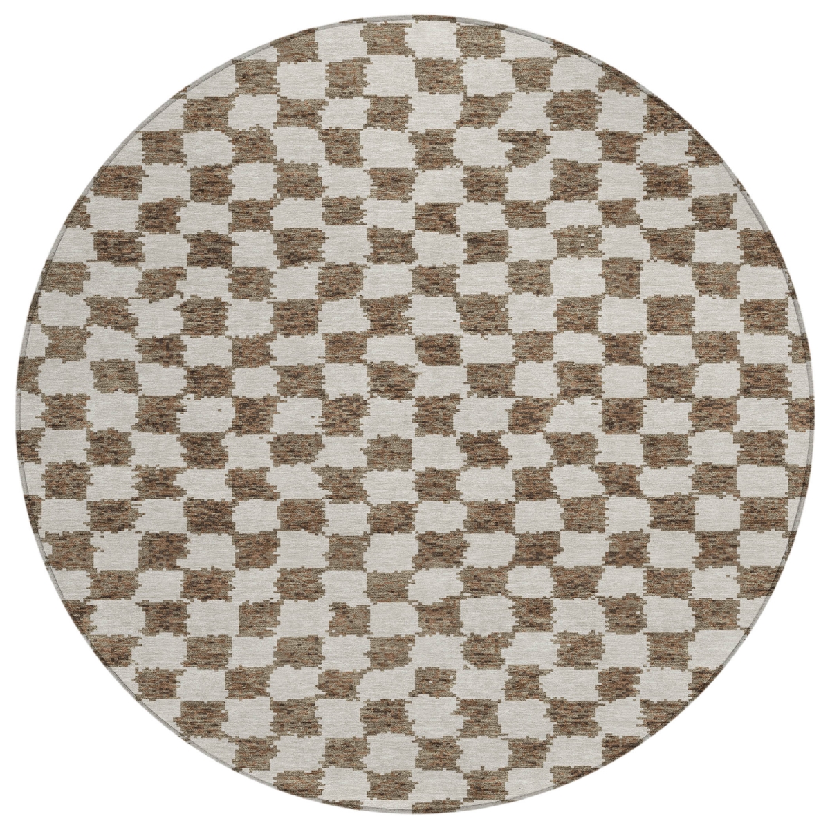 627196 8 ft. Brown & Ivory Geometric Washable Transitional Indoor & Outdoor Round Area Rug