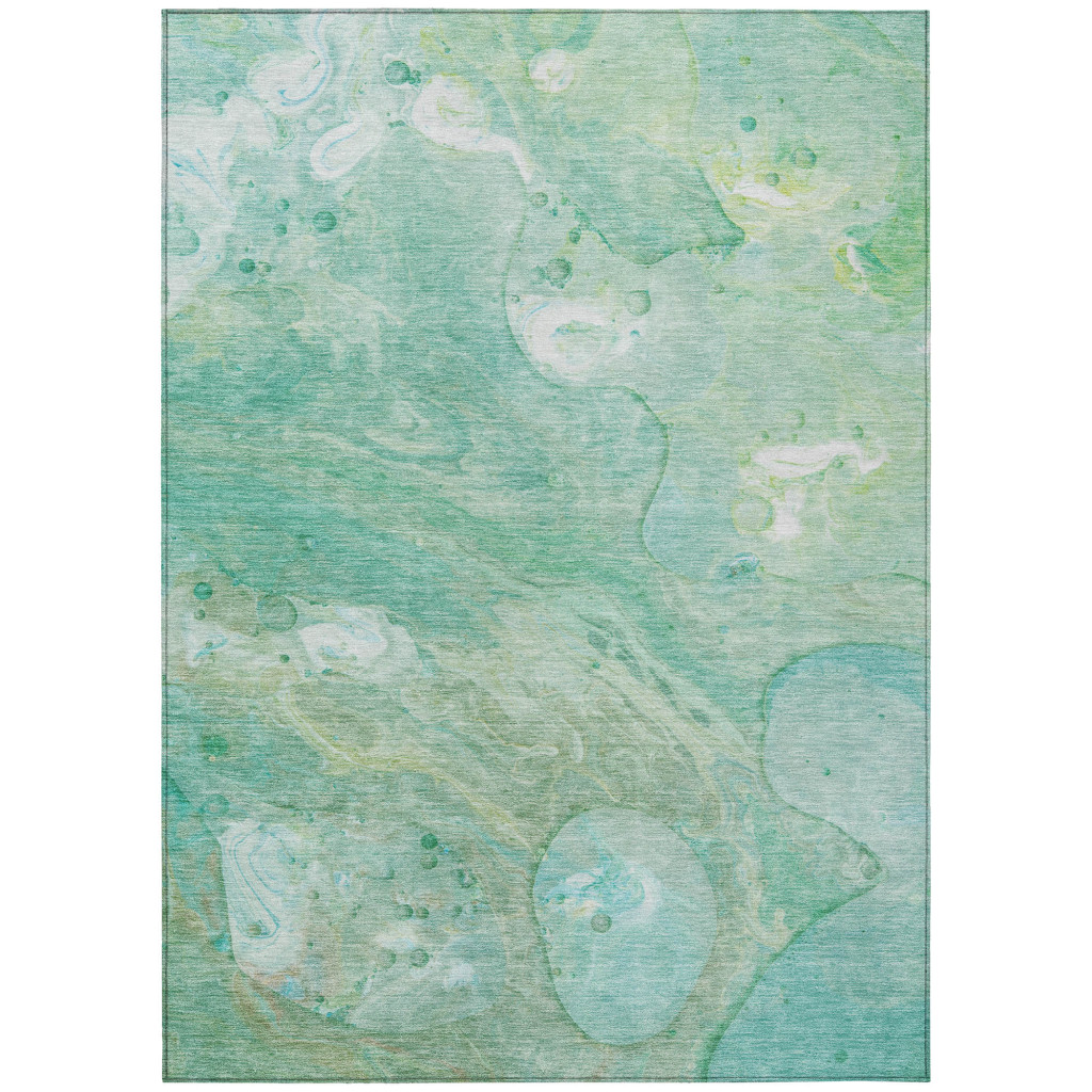 626697 5 x 8 ft. Teal Blue Mint Green & Ivory Abstract Washable Transitional Indoor & Outdoor Rectangle Area Rug