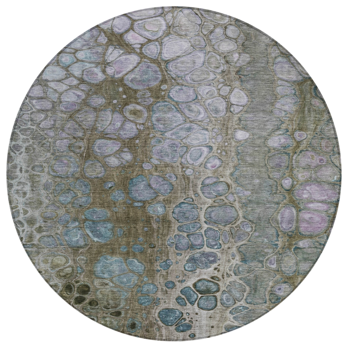 626656 8 ft. Brown & Gray Abstract Washable Transitional Indoor & Outdoor Round Area Rug