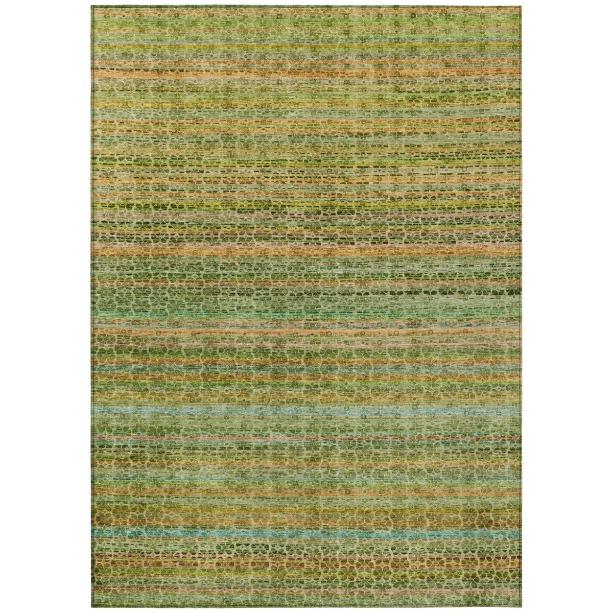 637336 9 x 12 ft. Green Copper & Teal Blue Striped Washable Transitional Indoor & Outdoor Rectangle Area Rug