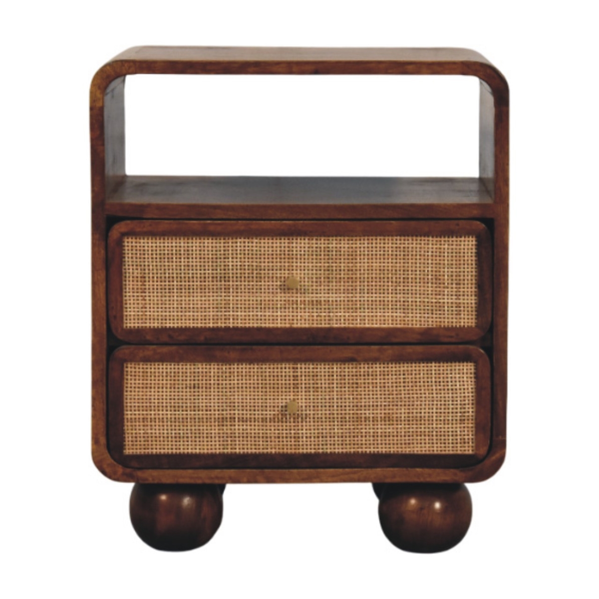 651611 22 in. Solid Wood Cane Rattan Two Drawer Nightstand - Chestnut & Natural