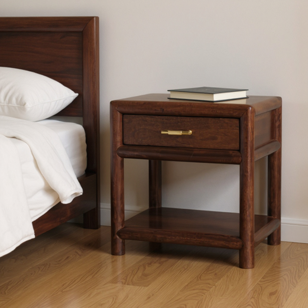 651610 20 in. Solid Wood Square One Drawer Nightstand, Chestnut
