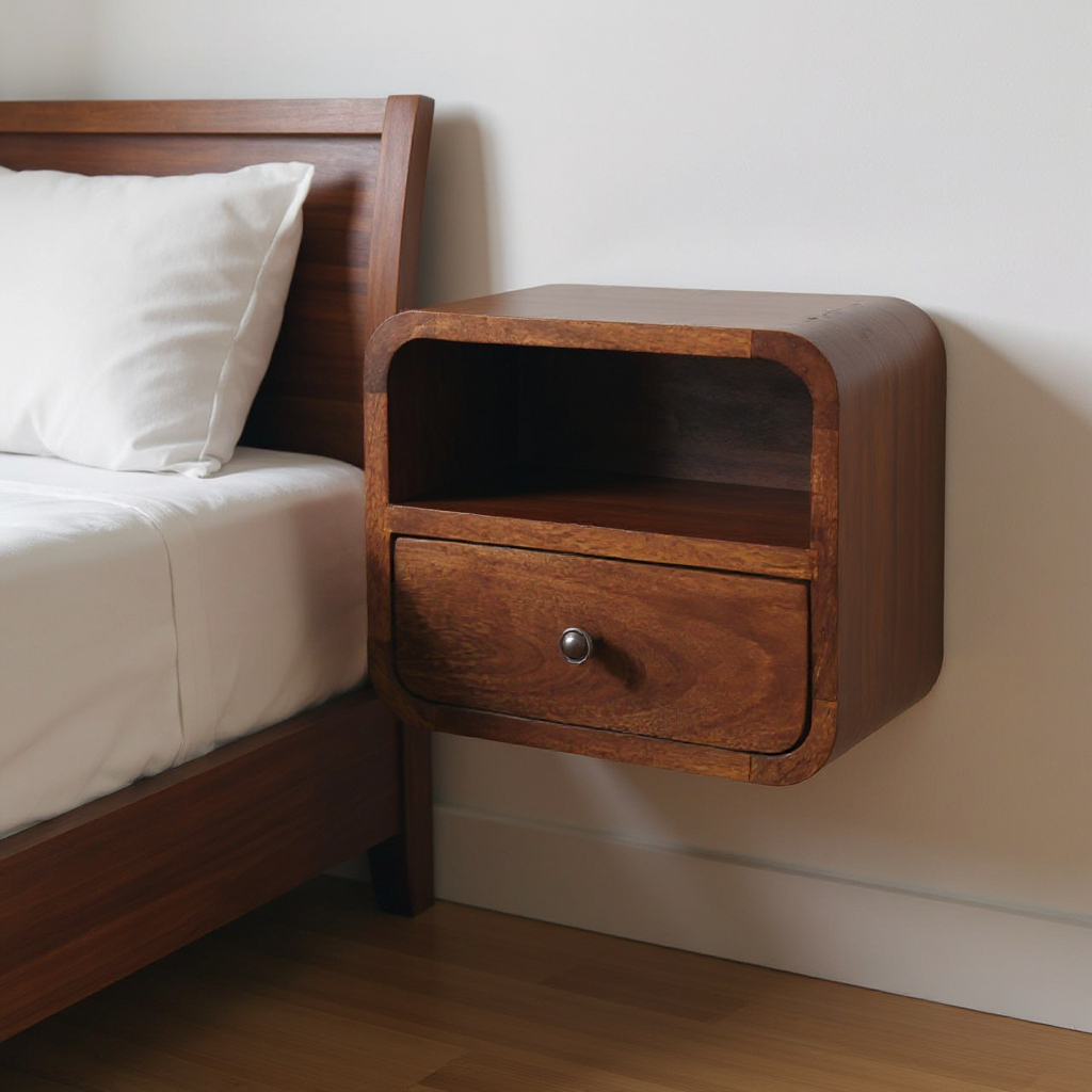 653818 9.80 x 11.80 x 9.80 in. Brown Solid Wood Square 1 Drawer Floating Nightstand
