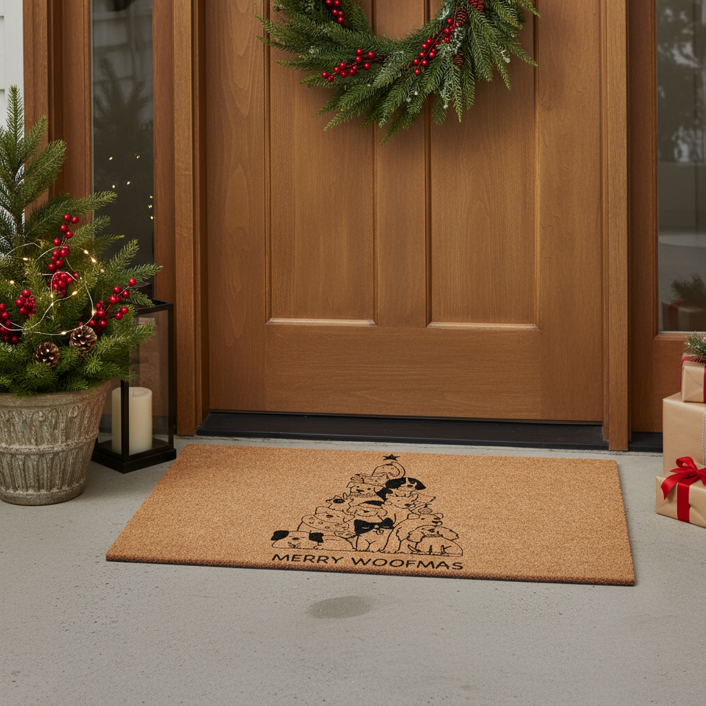 654504 24 x 36 x 0.60 in. Brown & Black Christmas Outdoor Coir Door Mat