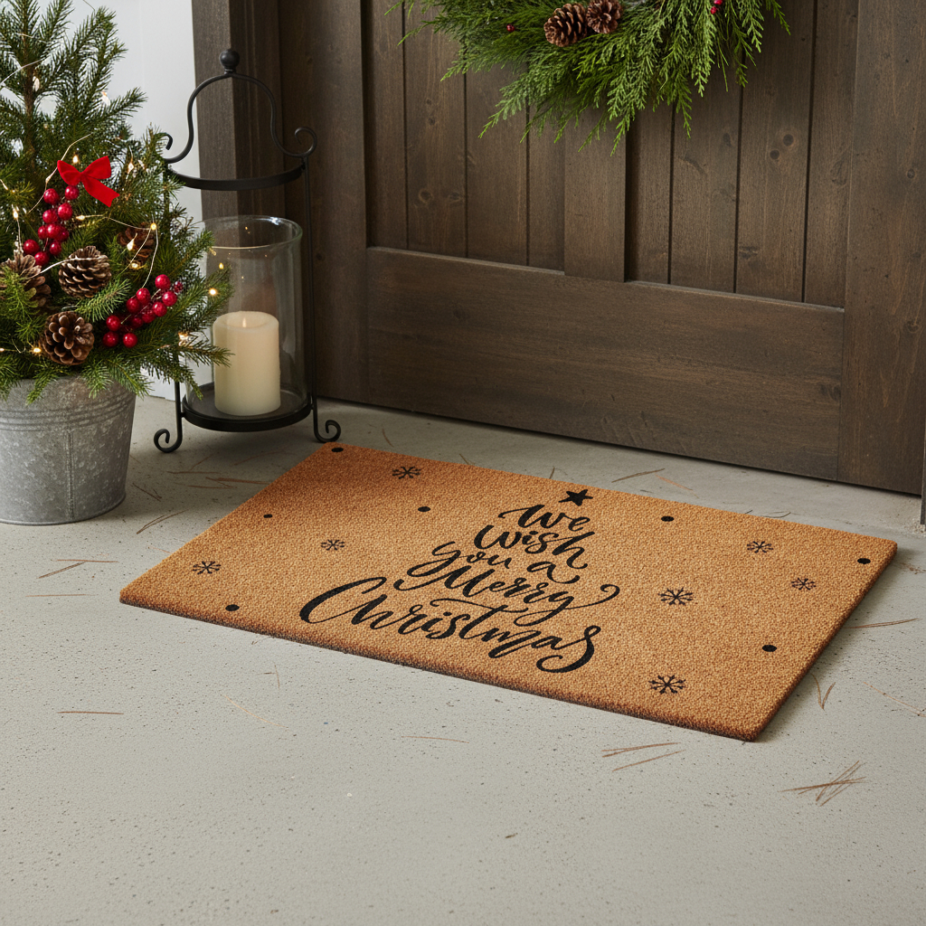 654508 24 x 36 x 0.60 in. Brown & Black Christmas Outdoor Coir Door Mat