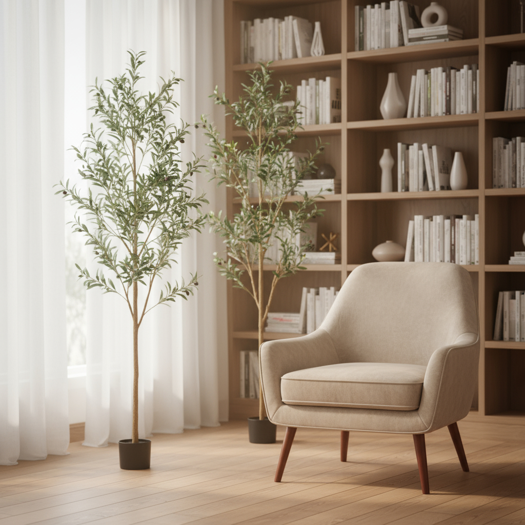 664531 72 in. Green Artificial Olive Trees in a Black Pot - Set of 2