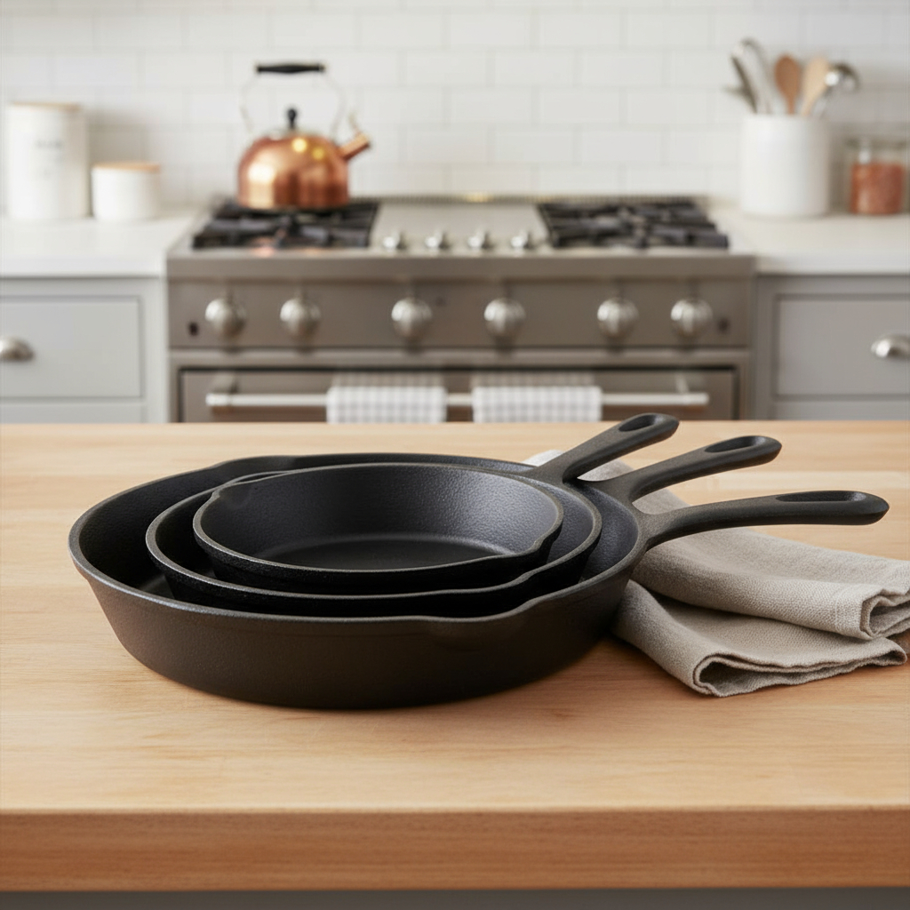 Picture of HomeRoots 666727 Black Cast Iron Frying Pans - Set of 3