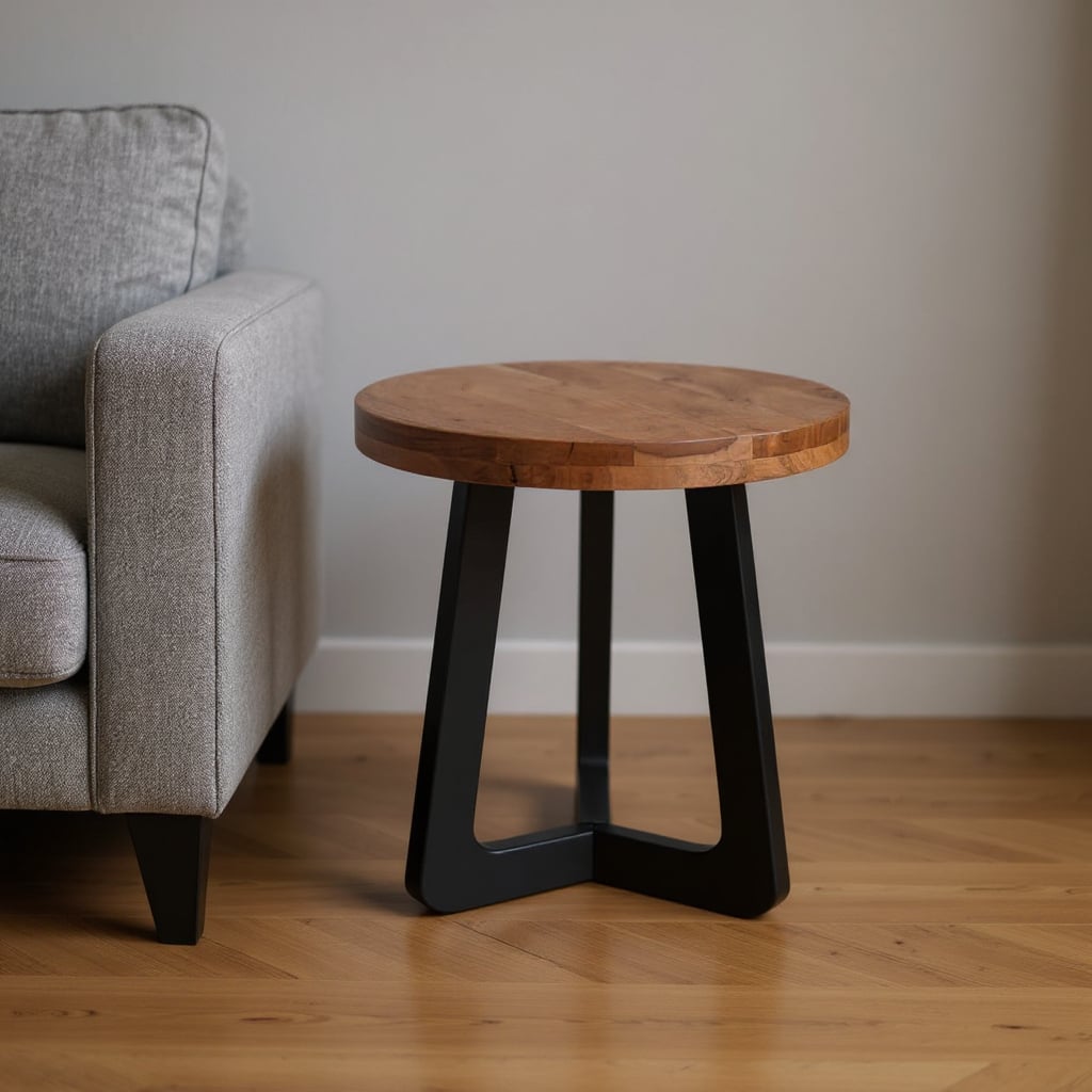 661260 4 x 22 x 22 in. Brown & Black Solid Wood & Iron Round Cross Legs End Table