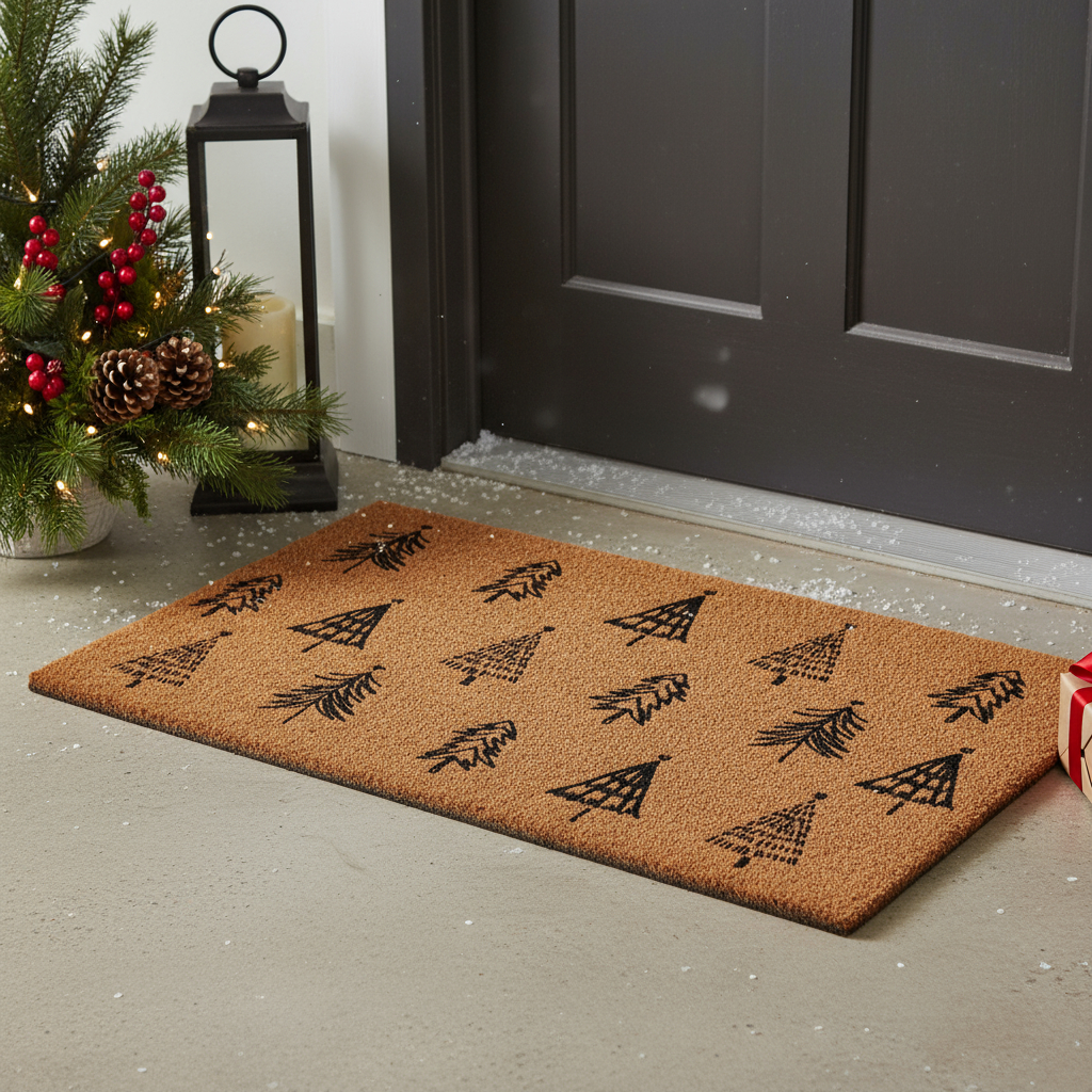 654442 24 x 36 in. Brown & Black Christmas Tree Outdoor Coir Door Mat