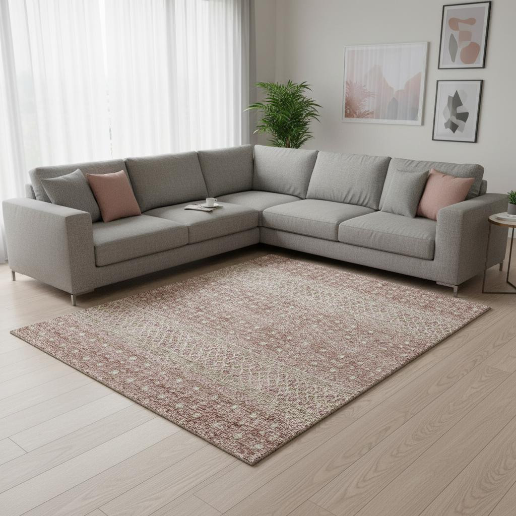 657161 10 x 14 ft. Blush & Ivory Tribal Transitional Washable Machine Made Rectangle Area Rug with UV Protection