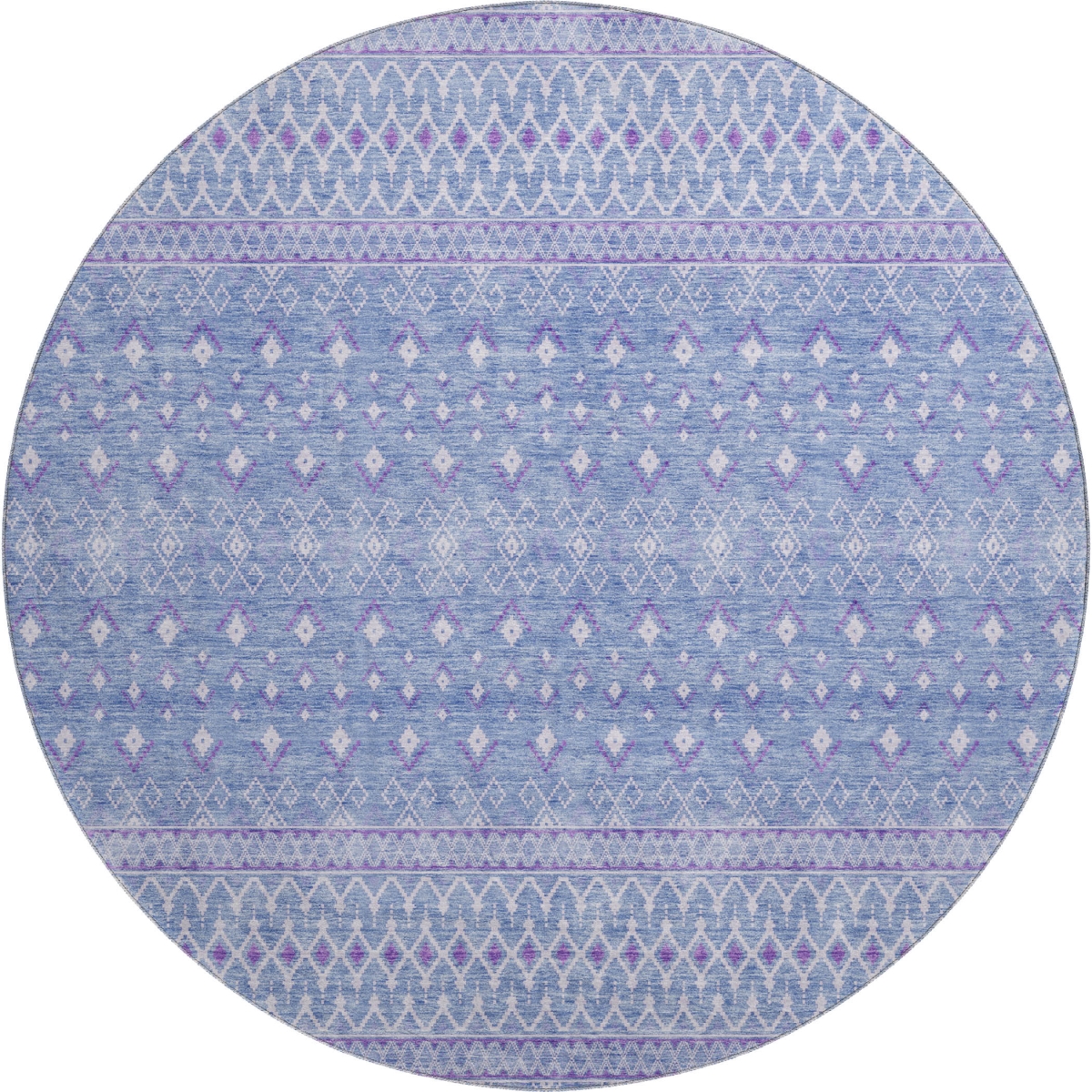 657182 8 ft. Sky Blue & Ivory Tribal Transitional Washable Round Area Rug with UV Protection