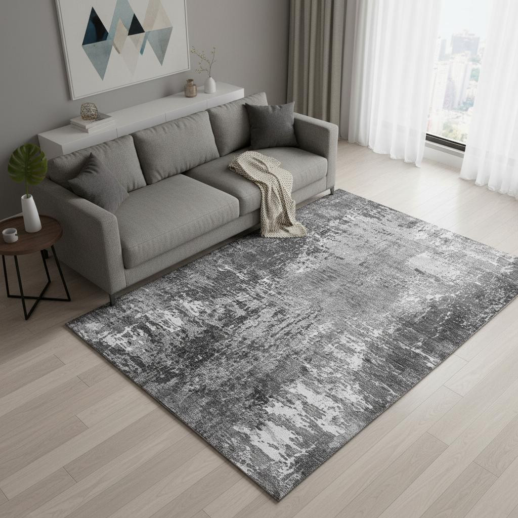 657517 5 x 8 ft. Gray & Ivory Abstract Transitional Washable Machine Made Rectangle Area Rug with UV Protection