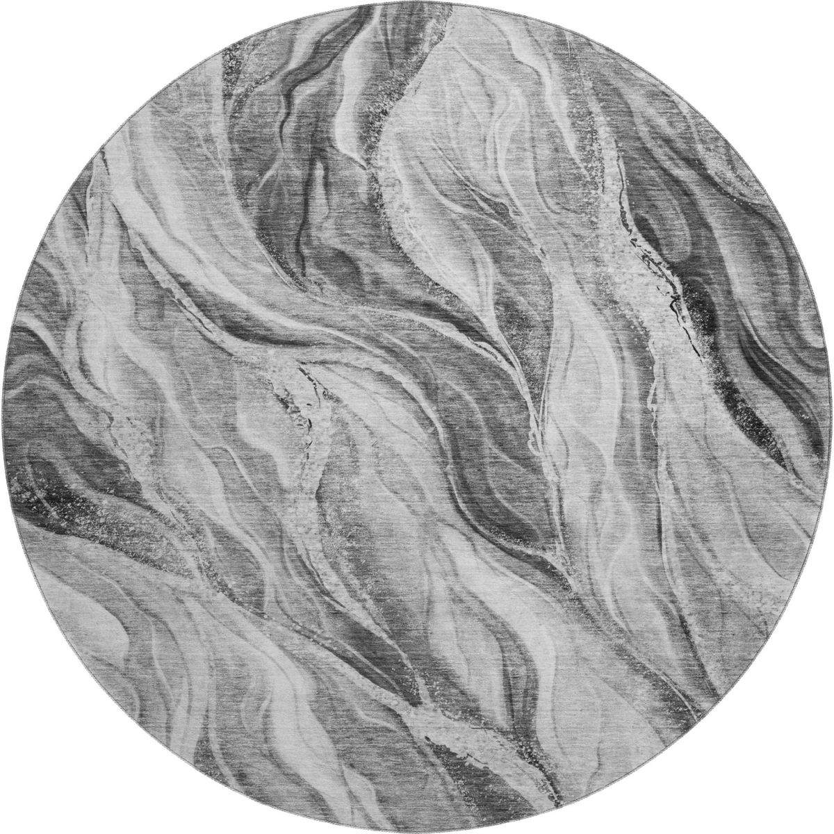 657590 8 ft. Gray & Ivory Abstract Transitional Washable Round Area Rug with UV Protection
