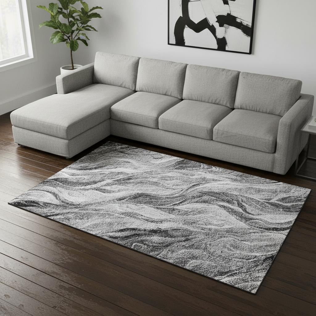 657593 10 x 14 ft. Gray & Ivory Abstract Transitional Washable Machine Made Rectangle Area Rug with UV Protection