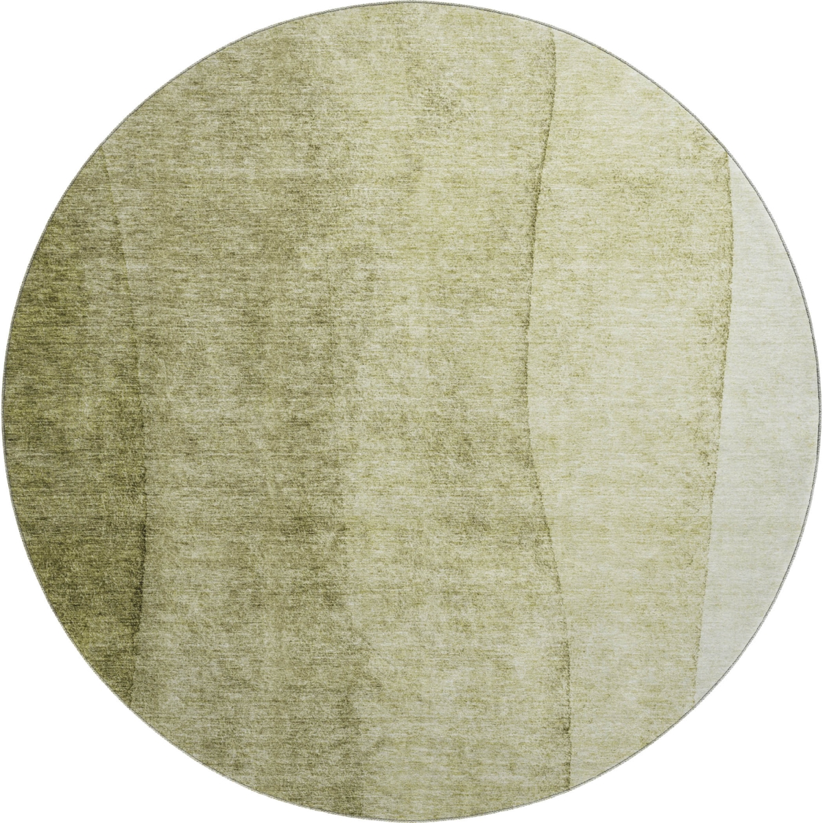 656355 8 ft. Olive Green & Ivory Ombre Transitional Washable Round Area Rug with UV Protection