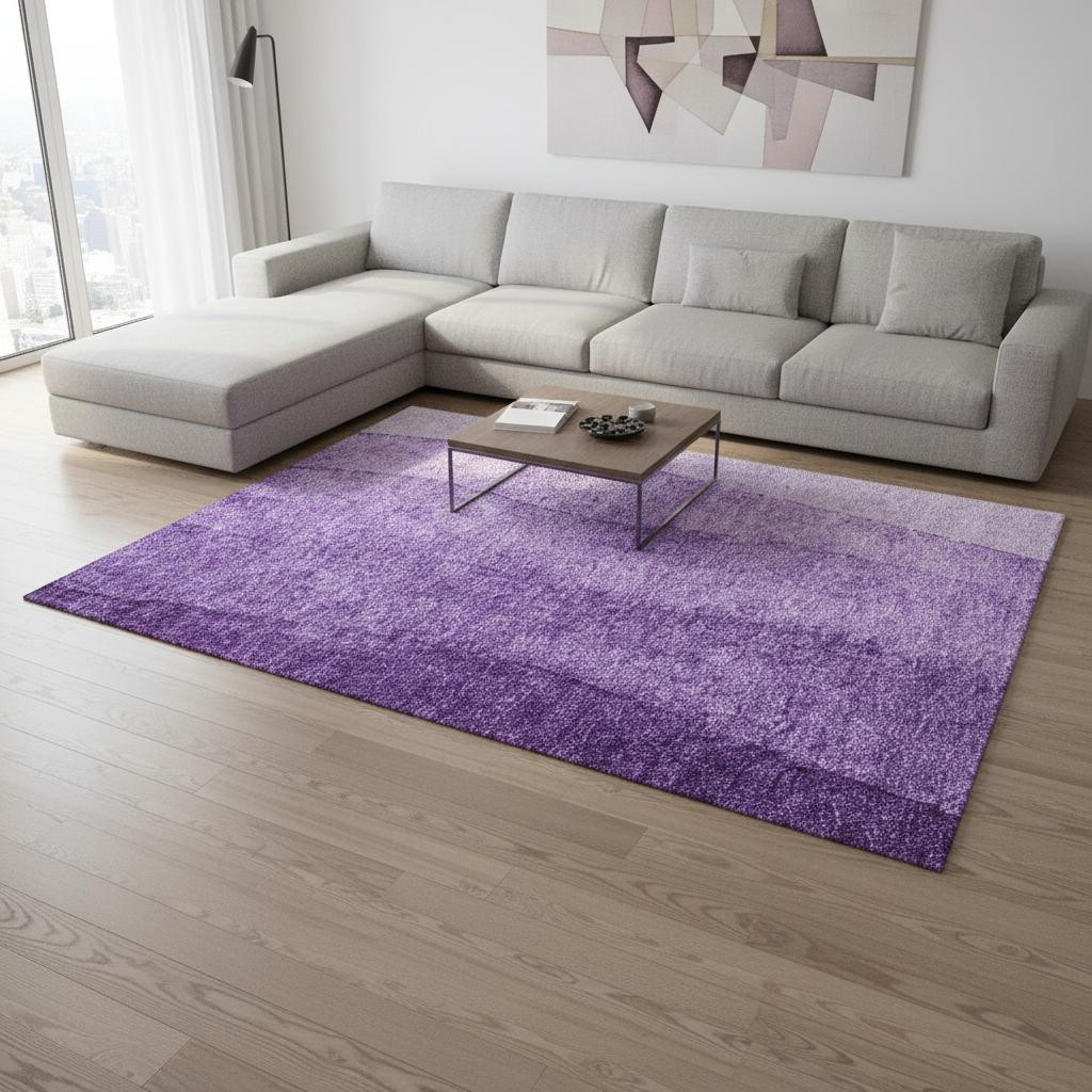 656370 10 x 14 ft. Purple & Ivory Ombre Transitional Washable Machine Made Rectangle Area Rug with UV Protection
