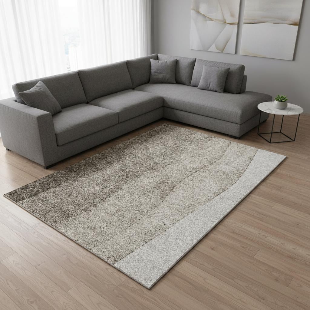 656382 10 x 14 ft. Taupe & Ivory Ombre Washable Machine Made Rectangle Area Rug with UV Protection