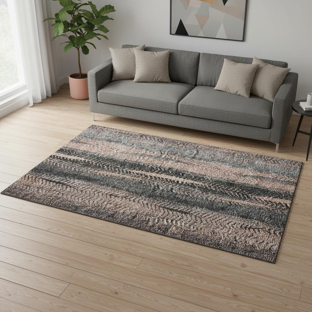 656497 5 x 8 ft. Terra Cotta & Gray Striped Washable Machine Made Rectangle Area Rug with UV Protection