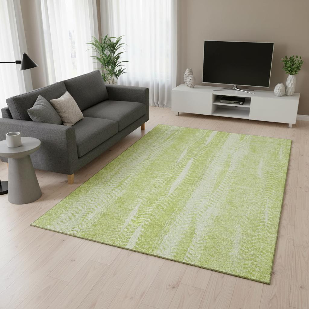 656503 5 x 8 ft. Artichoke Green & Ivory Striped Transitional Washable Machine Made Rectangle Area Rug with UV Protection