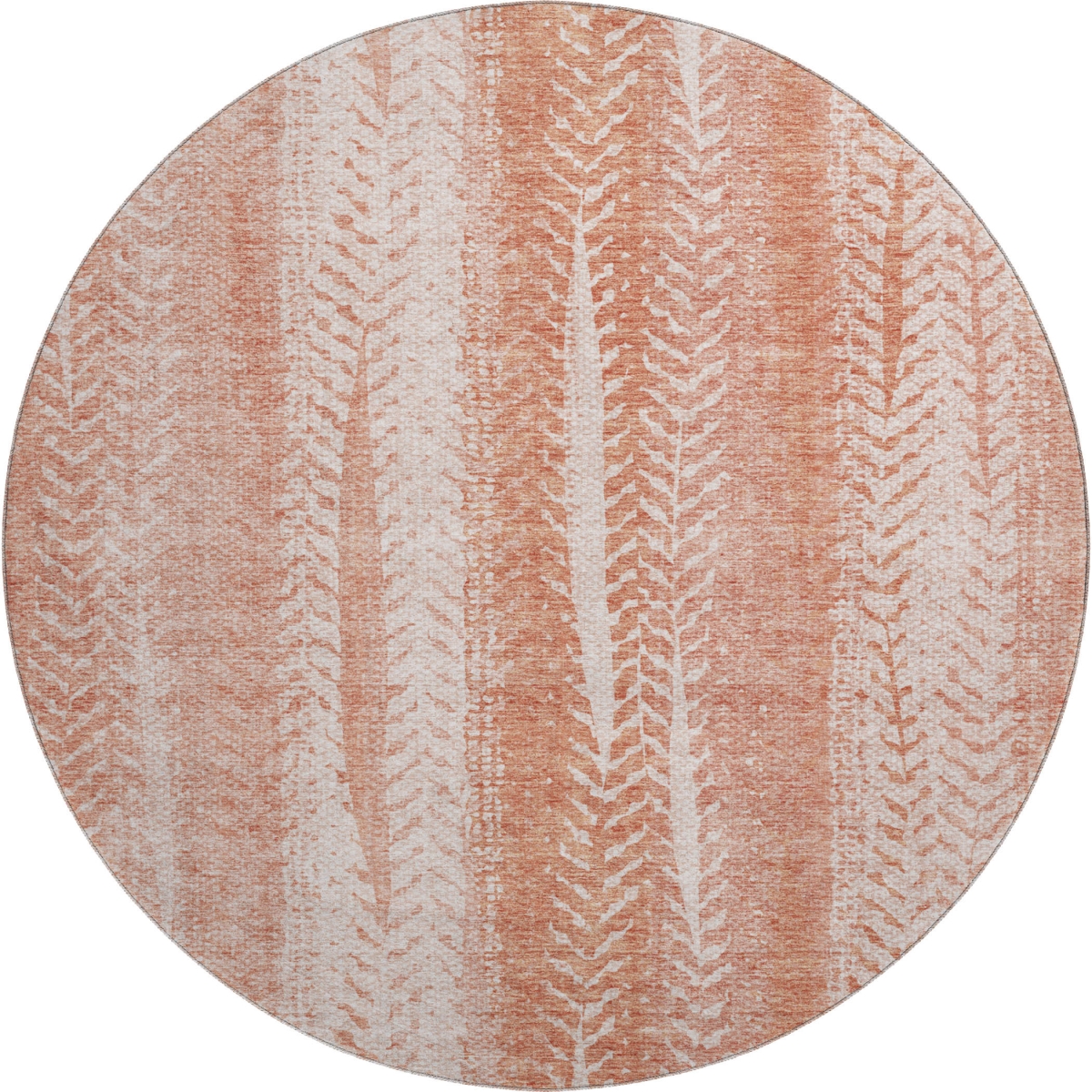 656522 8 ft. Coral & Ivory Striped Transitional Washable Round Area Rug with UV Protection