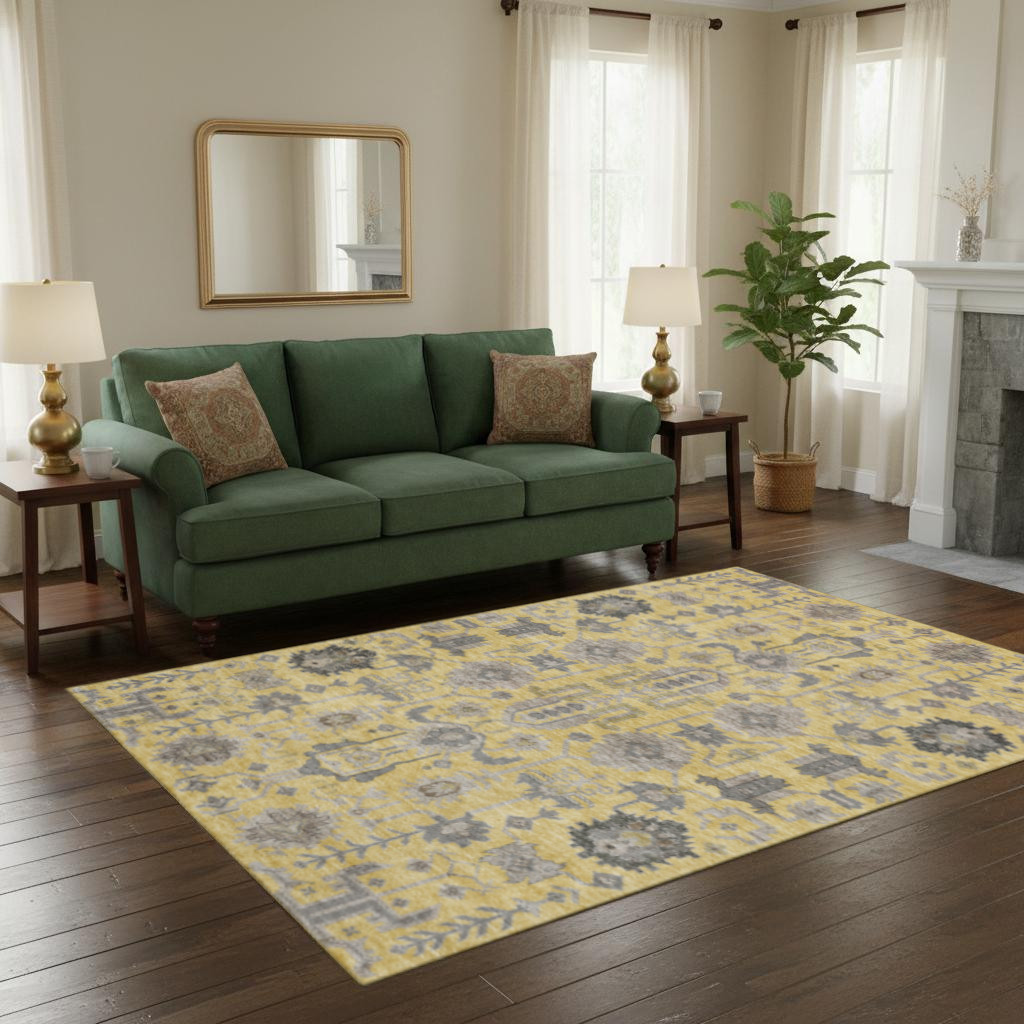 656631 8 x 10 ft. Amber Gray & Charcoal Oriental Washable Machine Made Rectangle Area Rug with UV Protection