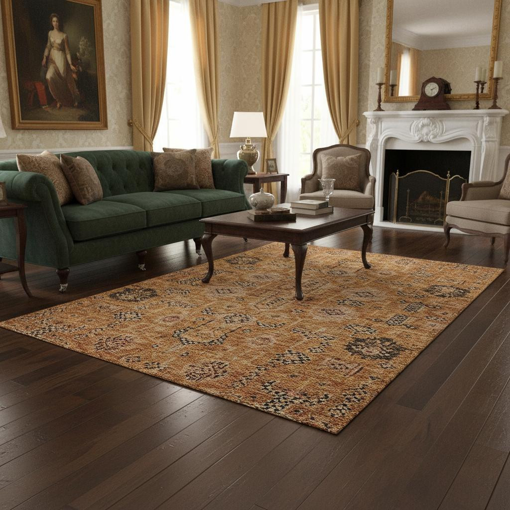 656689 5 x 8 ft. Terra Cotta Beige & Charcoal Oriental Washable Machine Made Rectangle Area Rug with UV Protection