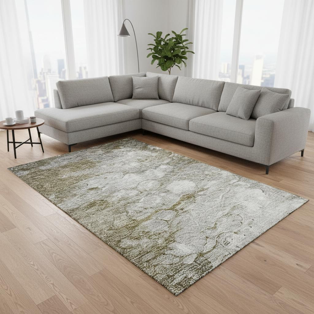 656705 10 x 14 ft. Brown & Ivory Abstract Transitional Washable Machine Made Rectangle Area Rug with UV Protection