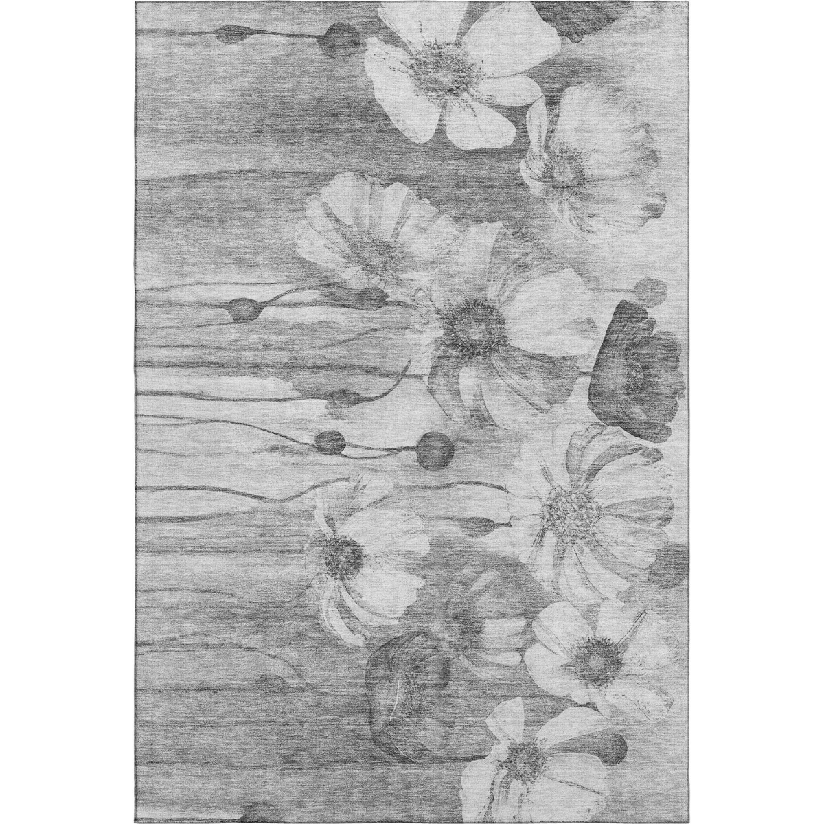 657300 3 x 5 ft. Gray & Silver Floral Transitional Washable Machine Made Rectangle Area Rug with UV Protection