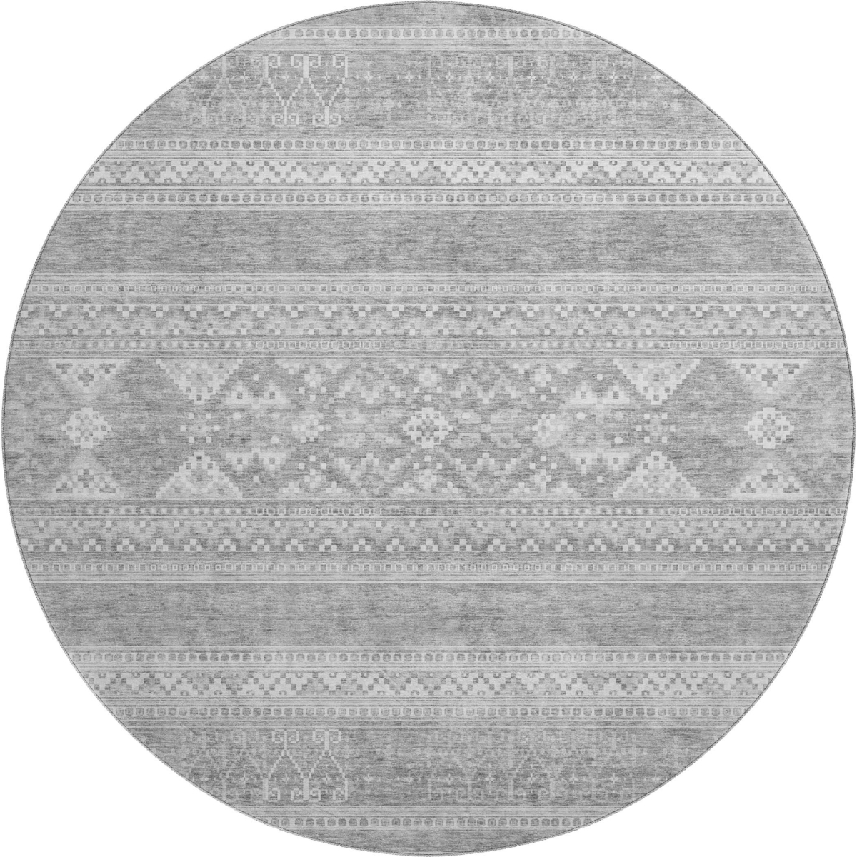 657452 8 ft. Silver & Gray Southwestern Transitional Washable Round Area Rug with UV Protection