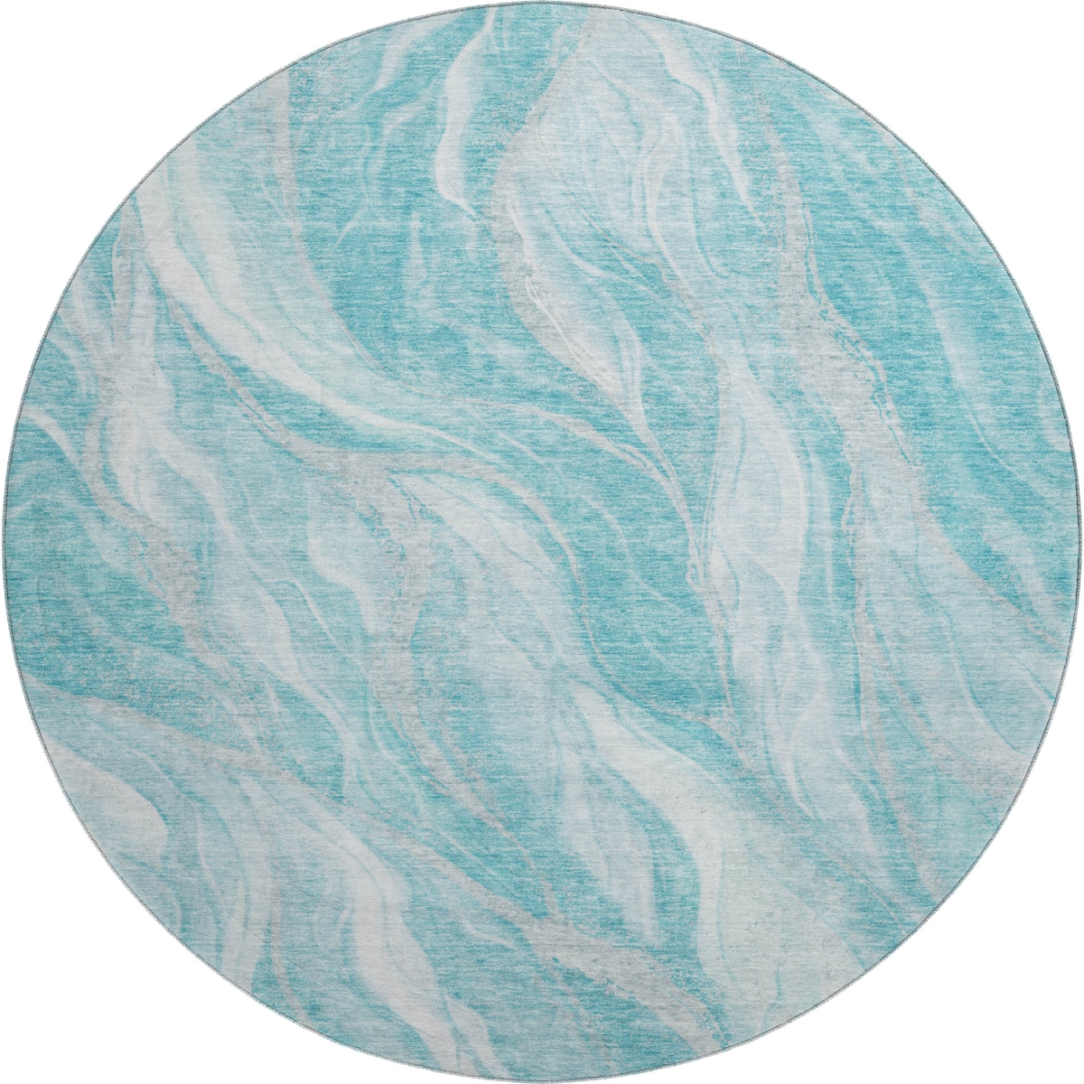 657596 8 ft. Teal & Ivory Abstract Transitional Washable Round Area Rug with UV Protection