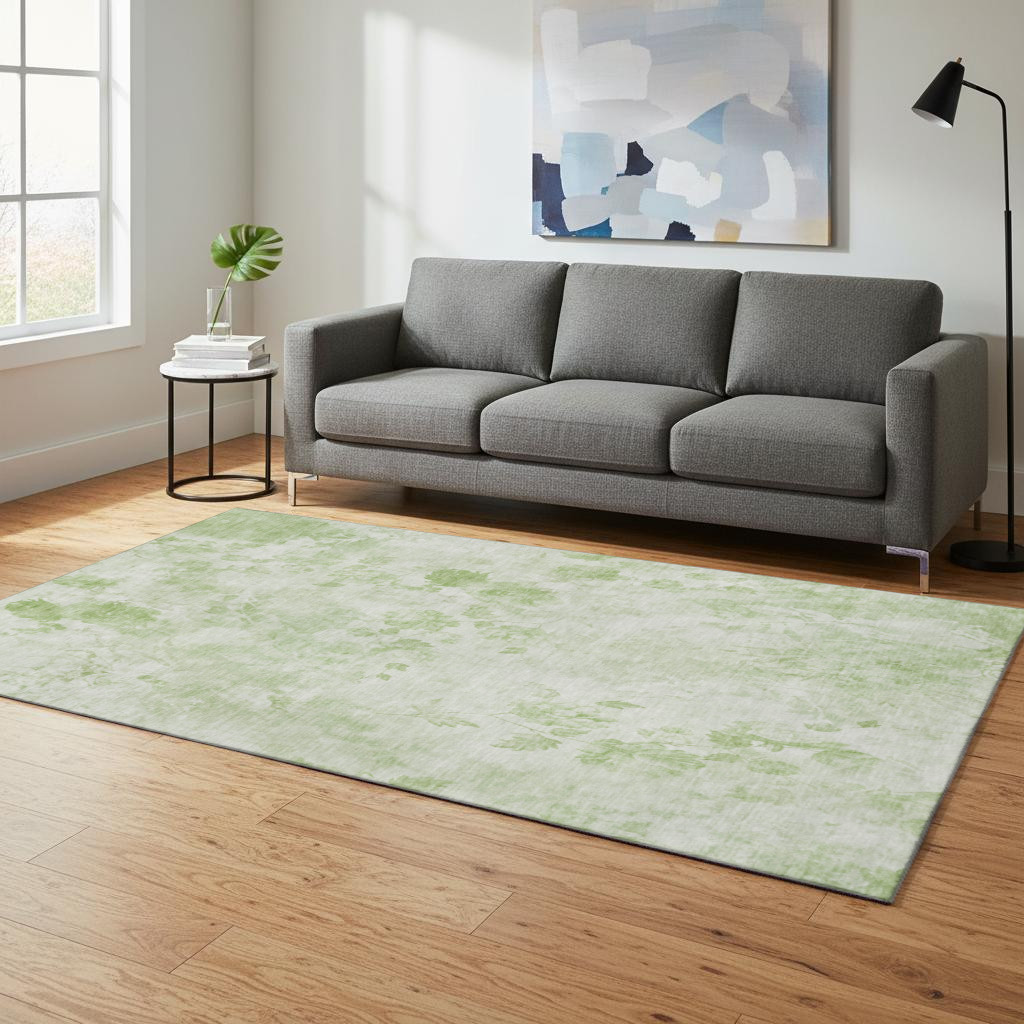 657685 5 x 8 ft. Artichoke Green & Ivory Floral Transitional Washable Machine Made Rectangle Area Rug with UV Protection