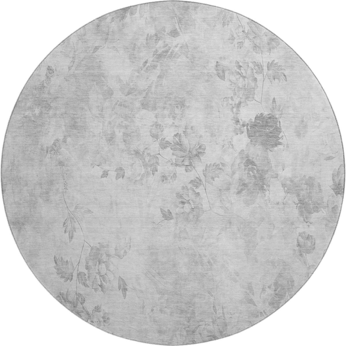 657710 8 ft. Gray & Silver Floral Transitional Washable Round Area Rug with UV Protection