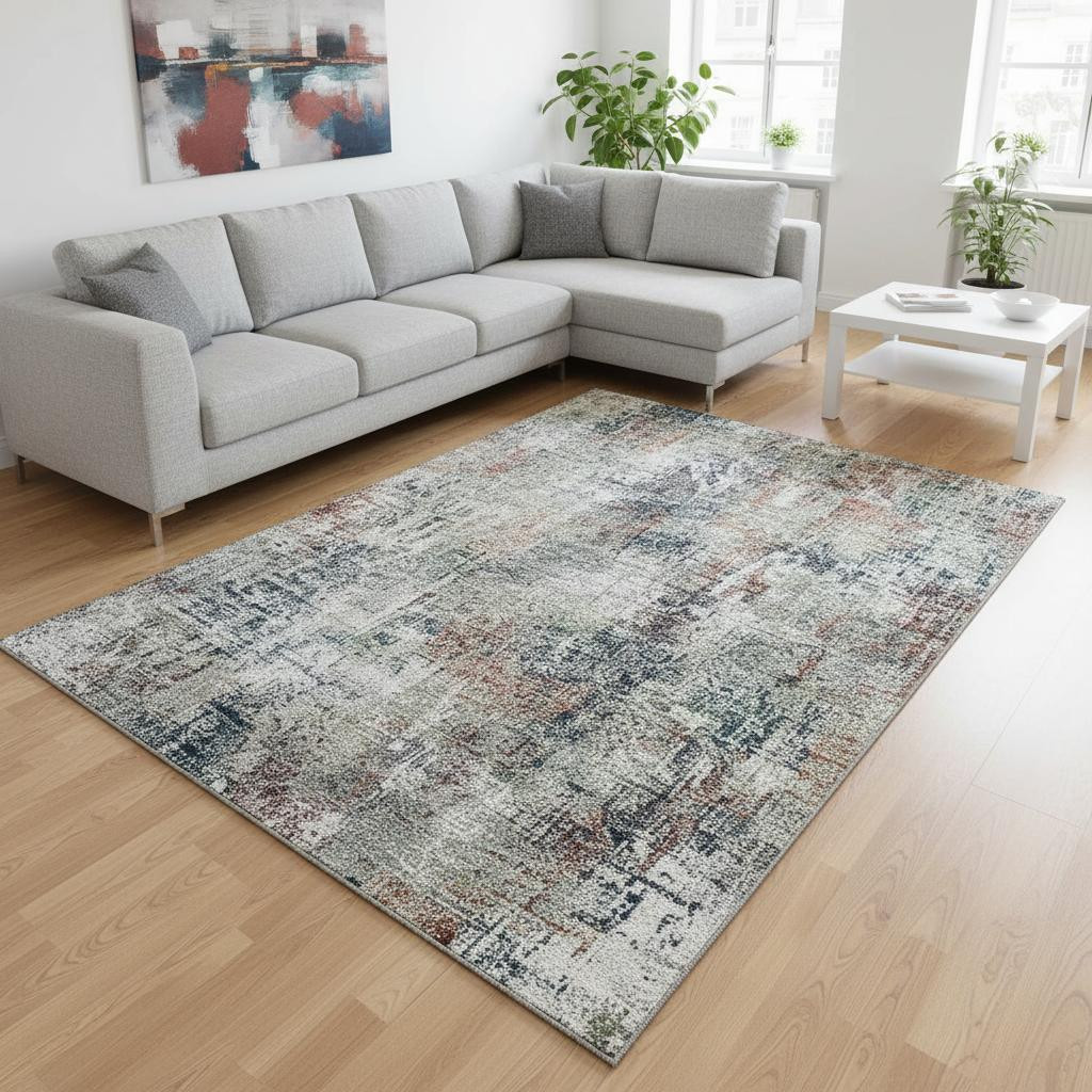 657778 9 x 12 ft. Taupe Copper & Beige Abstract Washable Machine Made Rectangle Area Rug with UV Protection