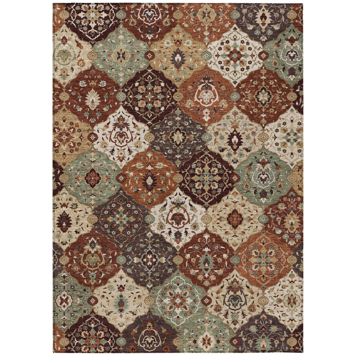 658026 10 x 14 ft. Chili Red Beige & Copper Floral Medallion Washable Transitional Indoor & Outdoor Rectangle Area Rug